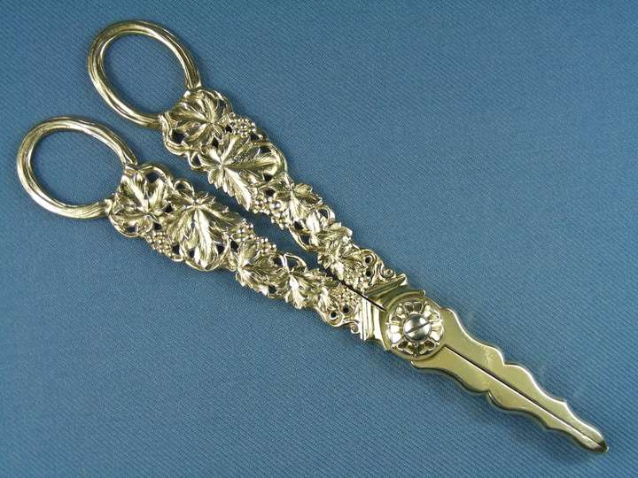 Pair of George IV silver gilt grape scissors by John Reily